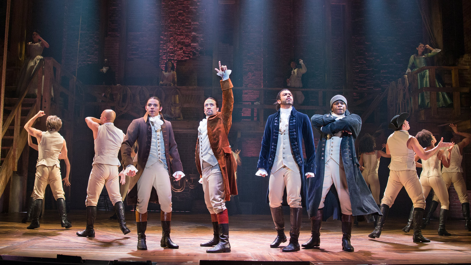 The cast of Hamilton on Broadway